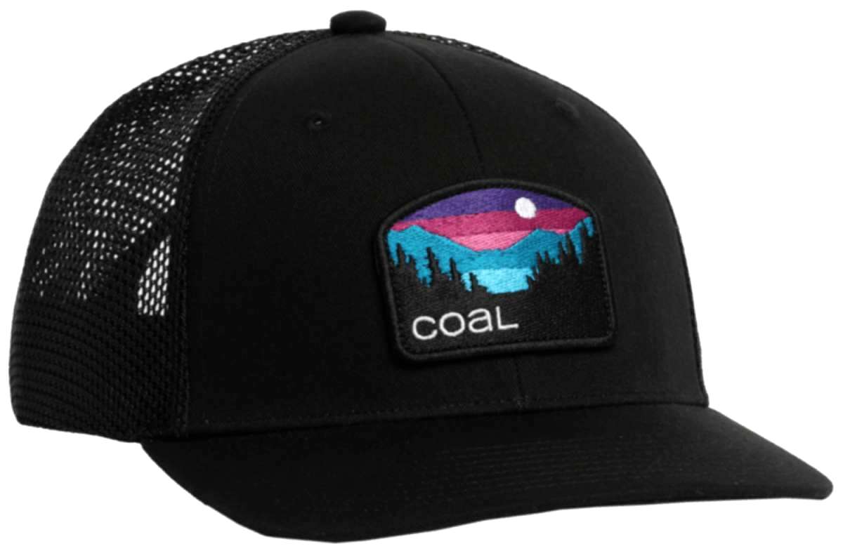 Coal Hauler Low One Cap 2024 - Black hat with a small embroidered logo on the front featuring a white mountain range and tree design.