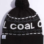 Coal Kelso Tall Pom Beanie 2023 - Black beanie with white lettering and a large black pom-pom on top.