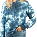 Coal Ladies Brin Hoodie 2023 - A blue tie-dye hoodie with a hood and drawstring, worn by a model with long blonde hair.