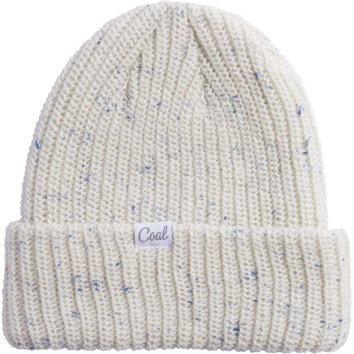 Coal Ladies Edith Mid Beanie 2023 - A cream-colored beanie with subtle blue and orange flecks, featuring a ribbed texture and a folded cuff at the bottom.