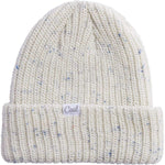 Coal Ladies Edith Mid Beanie 2023 - A cream-colored beanie with subtle blue and orange flecks, featuring a ribbed texture and a folded cuff at the bottom.