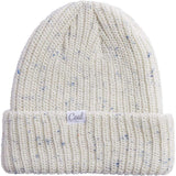 Coal Ladies Edith Mid Beanie 2023 - A cream-colored beanie with subtle blue and orange flecks, featuring a ribbed texture and a folded cuff at the bottom.