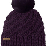Coal Ladies Maizy Tall Pom Beanie 2023 - A dark purple beanie with a tall, fluffy black pom-pom on top.