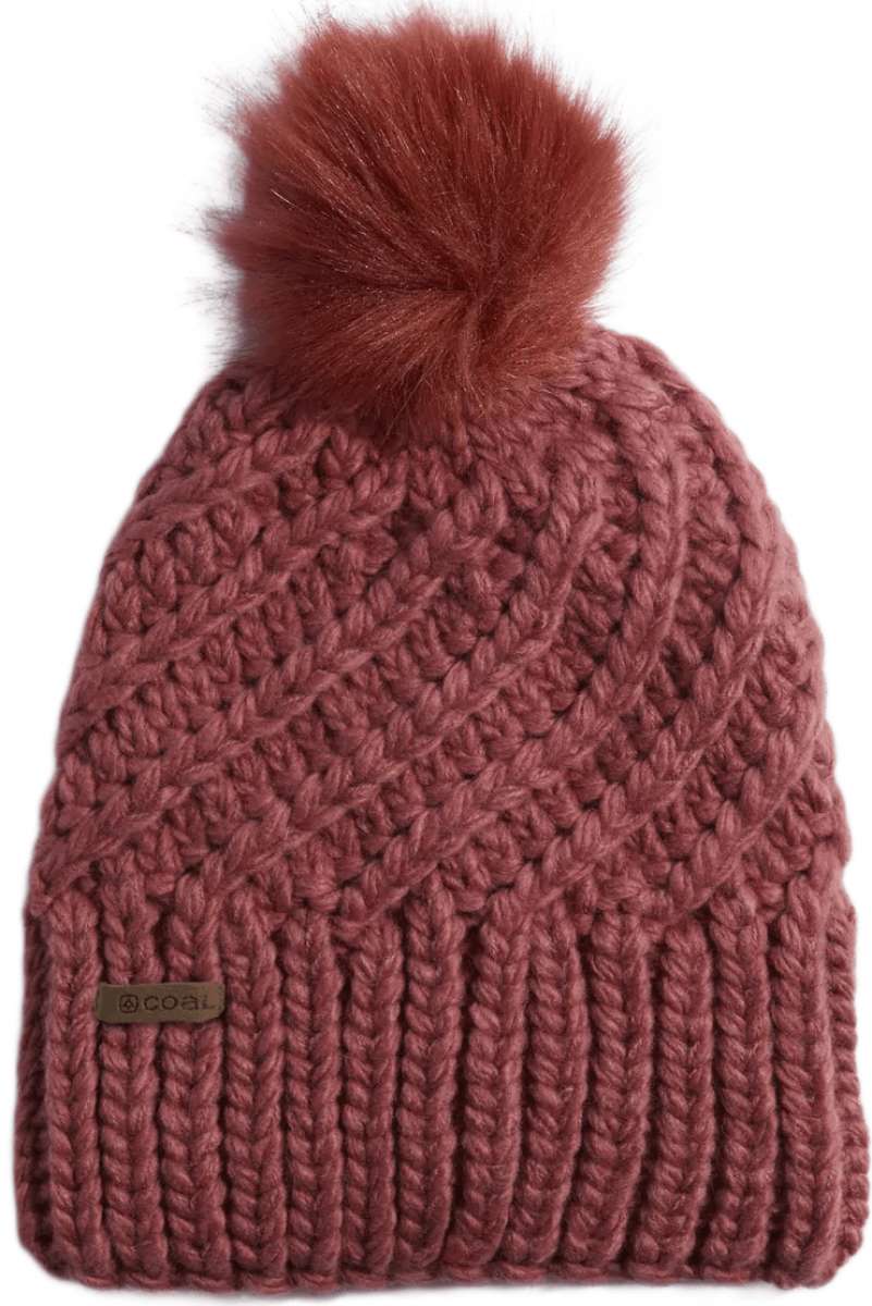 Coal Ladies Maizy Tall Pom Beanie 2023 - A dusty rose-colored beanie with a tall, fluffy pom-pom on top.
