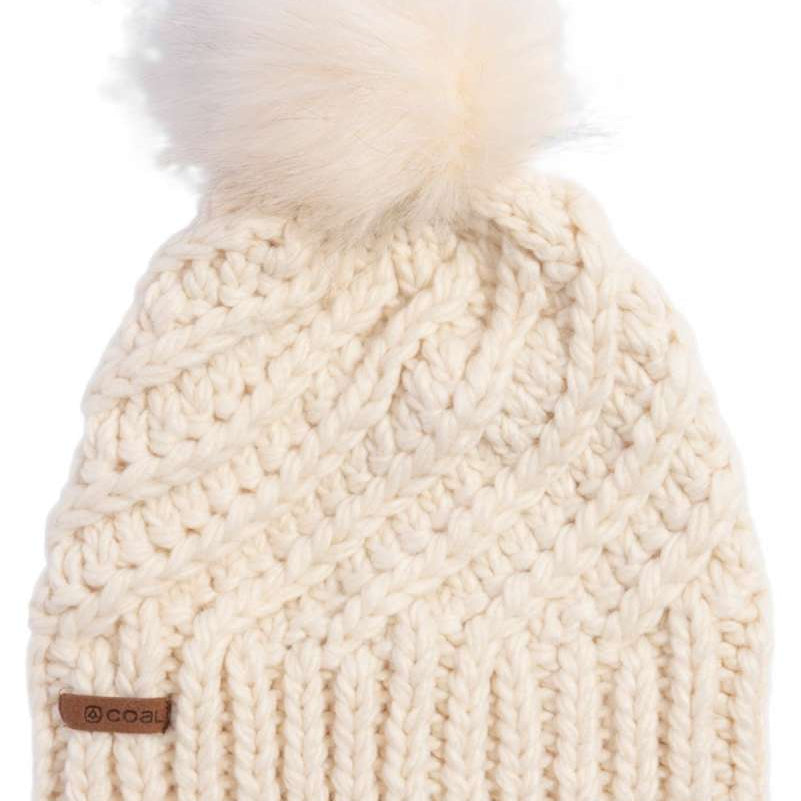 Coal Maizy Tall Pom Beanie 2024 - Cream-colored beanie with a tall, fluffy white pom-pom on top.