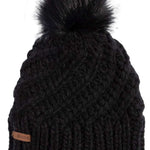 Coal Maizy Tall Pom Beanie - Black beanie with a tall, fluffy black pom-pom on top.