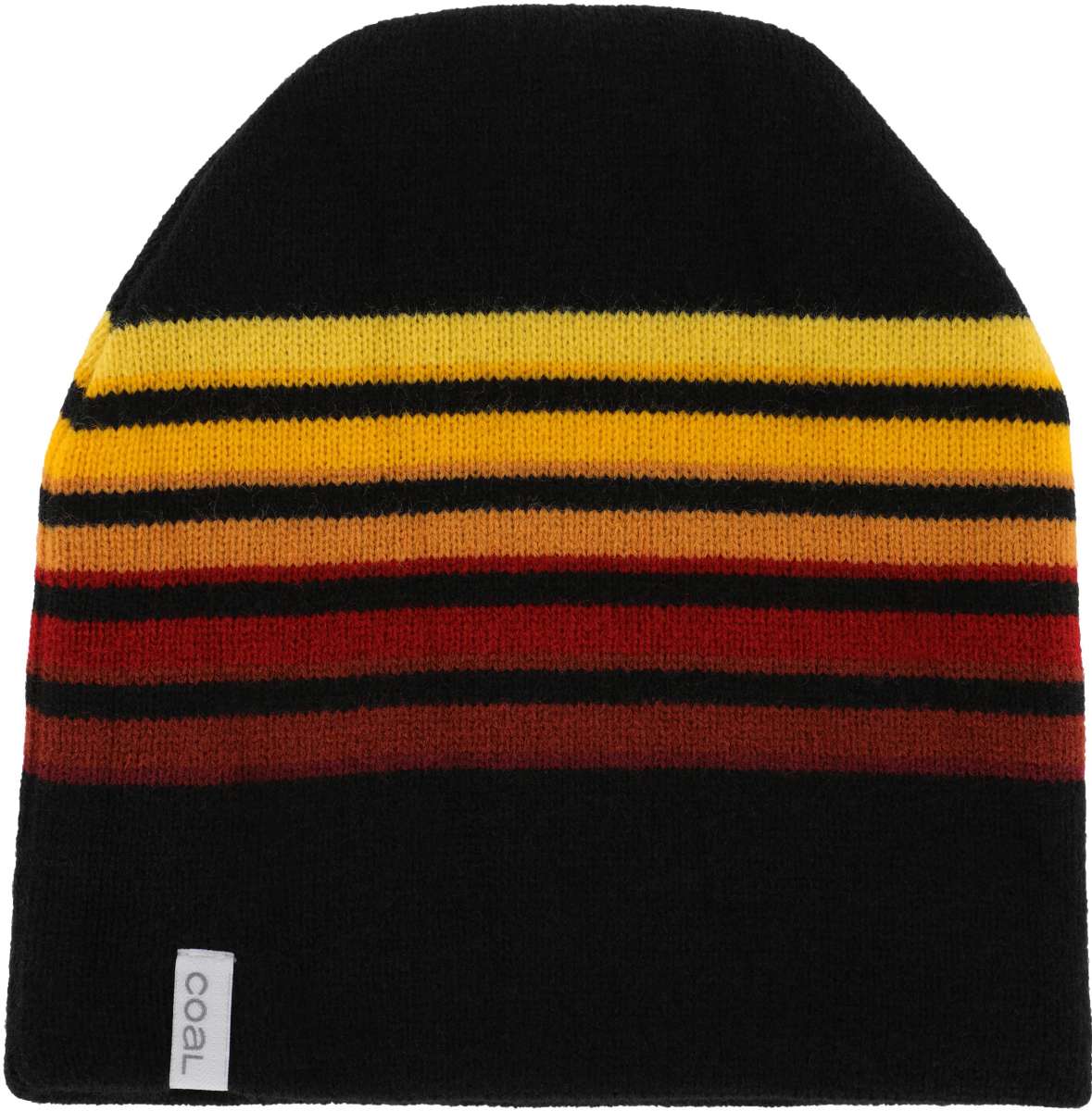 Coal Speed Demon Tall Beanie 2023 - Black beanie with yellow, orange, and red stripes.