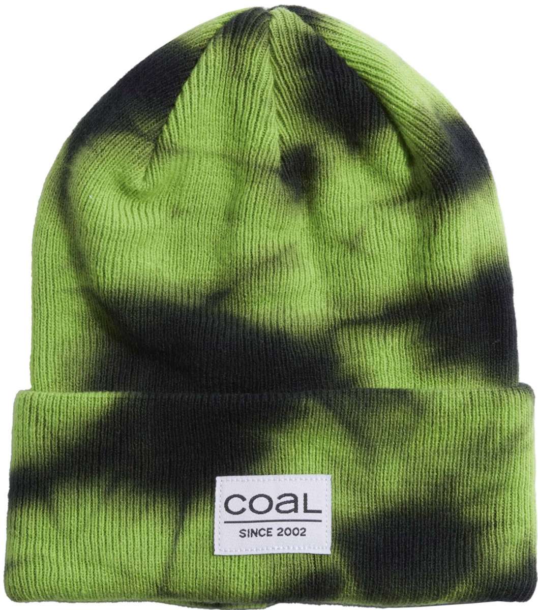 Coal Standard Mid Length Beanie 2023 - A green beanie with a black tie-dye pattern on top and a folded cuff at the bottom.