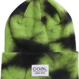 Coal Standard Mid Length Beanie 2023 - A green beanie with a black tie-dye pattern on top and a folded cuff at the bottom.