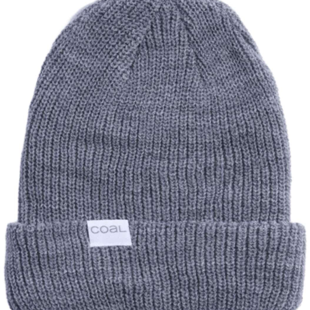 Coal Stanley Mid Length Beanie 2023 - A gray beanie with a ribbed cuff and a small white rectangular label on the front that reads "COAL" in black letters.