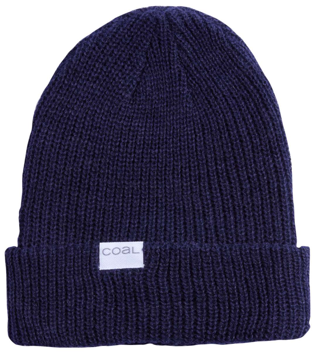 Coal Stanley Mid Length Beanie 2023 - A navy blue beanie with a white rectangular label on the front that says "COAL" in gray letters.