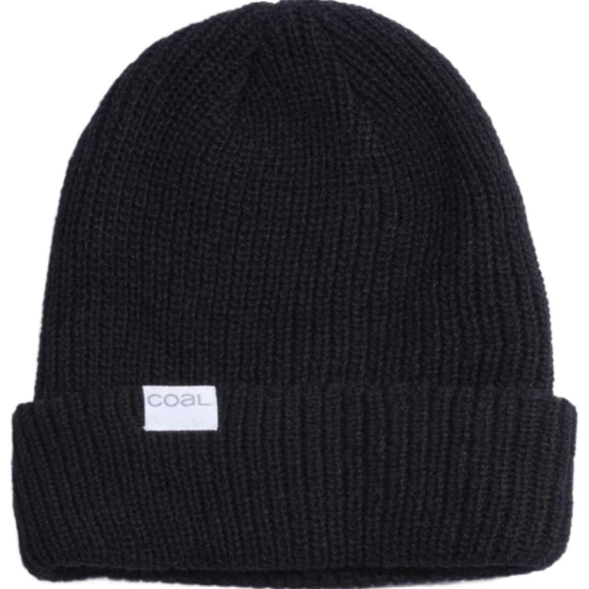 Coal Stanley Mid Length Beanie 2023 - A black beanie with a white rectangular label on the front that reads "COAL" in gray letters.