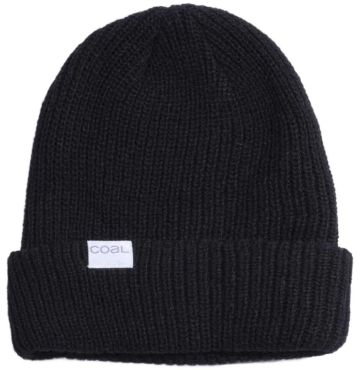 Coal Stanley Mid Length Beanie 2023 - A black beanie with a white rectangular label on the front that reads "COAL" in gray letters.