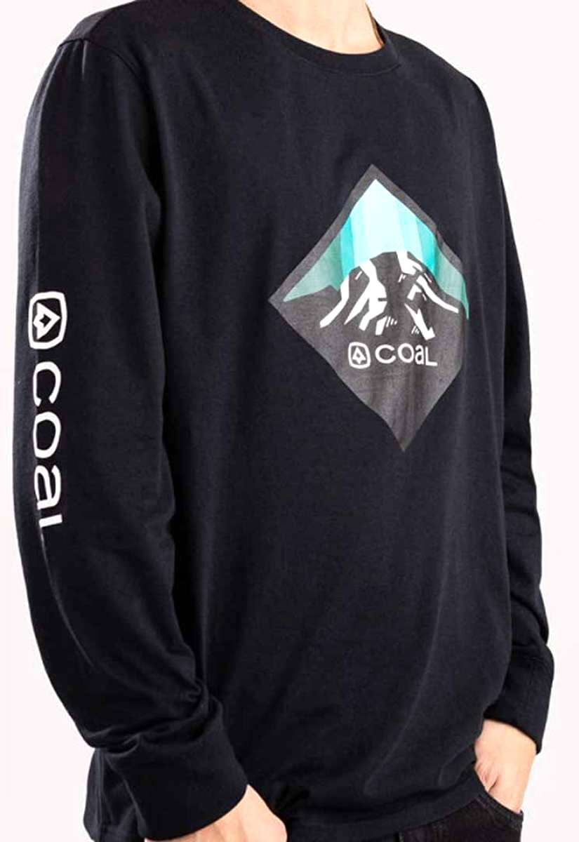 Coal Tracker Long Sleeve Shirt 2023 - A black long-sleeved shirt with a white logo on the chest and a small tag on the left sleeve.