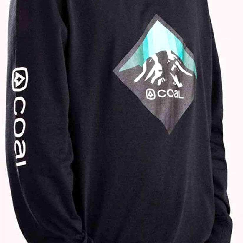 Coal Tracker Long Sleeve Shirt 2023 - A black long-sleeved shirt with a white logo on the chest and a small tag on the left sleeve.