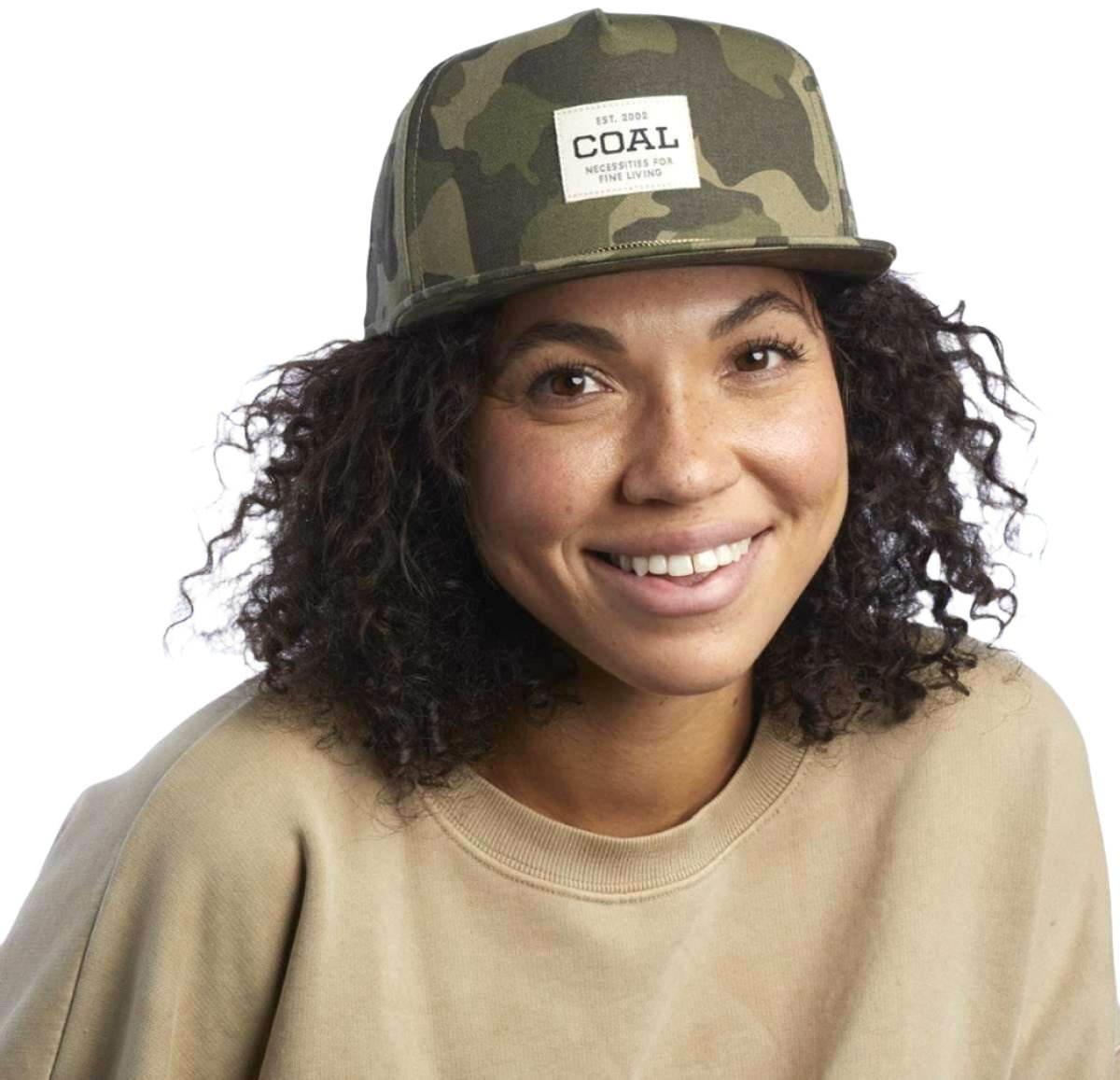 Coal Uniform Cap 2023 - A camouflage cap with a white rectangular patch on the front featuring the word "COAL" in black letters.