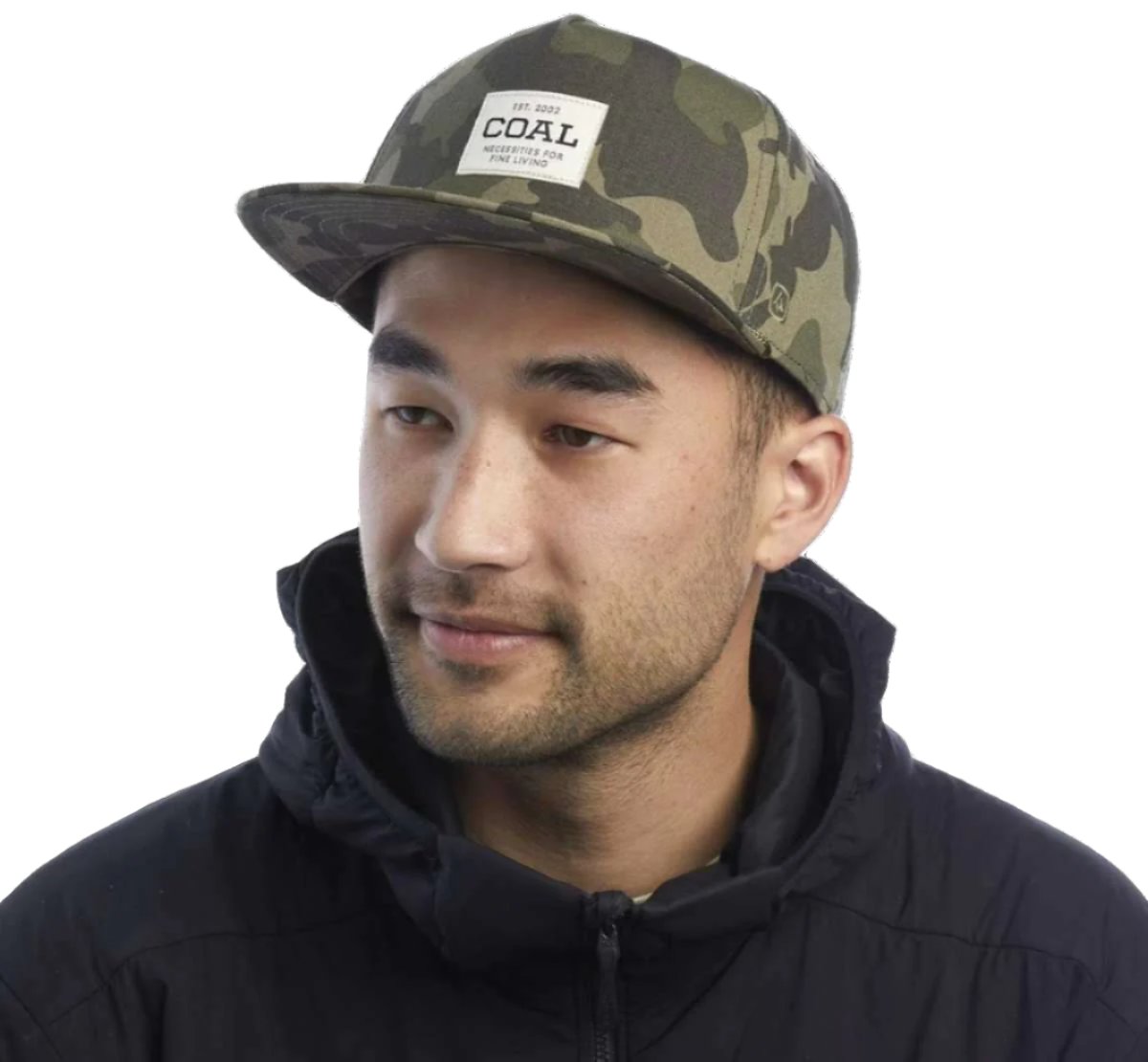 Coal Uniform Cap 2023 - A camouflage cap with a white rectangular patch on the front featuring the word "COAL" in black letters.