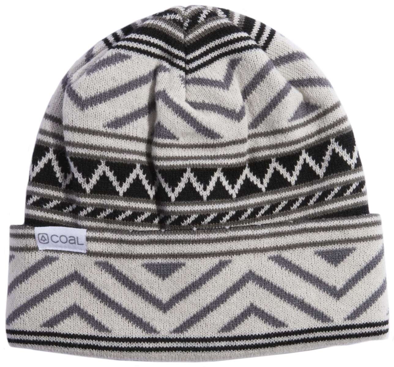 Coal Weston Mid Length Beanie 2023 - A black beanie with a white geometric pattern and gray accents.