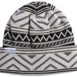 Coal Weston Mid Length Beanie 2023 - A black beanie with a white geometric pattern and gray accents.