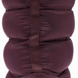 Columbia Ladies Minx Slip IV Boot 2022-2023 - A pair of burgundy boots with a blue logo on the strap and gray soles.