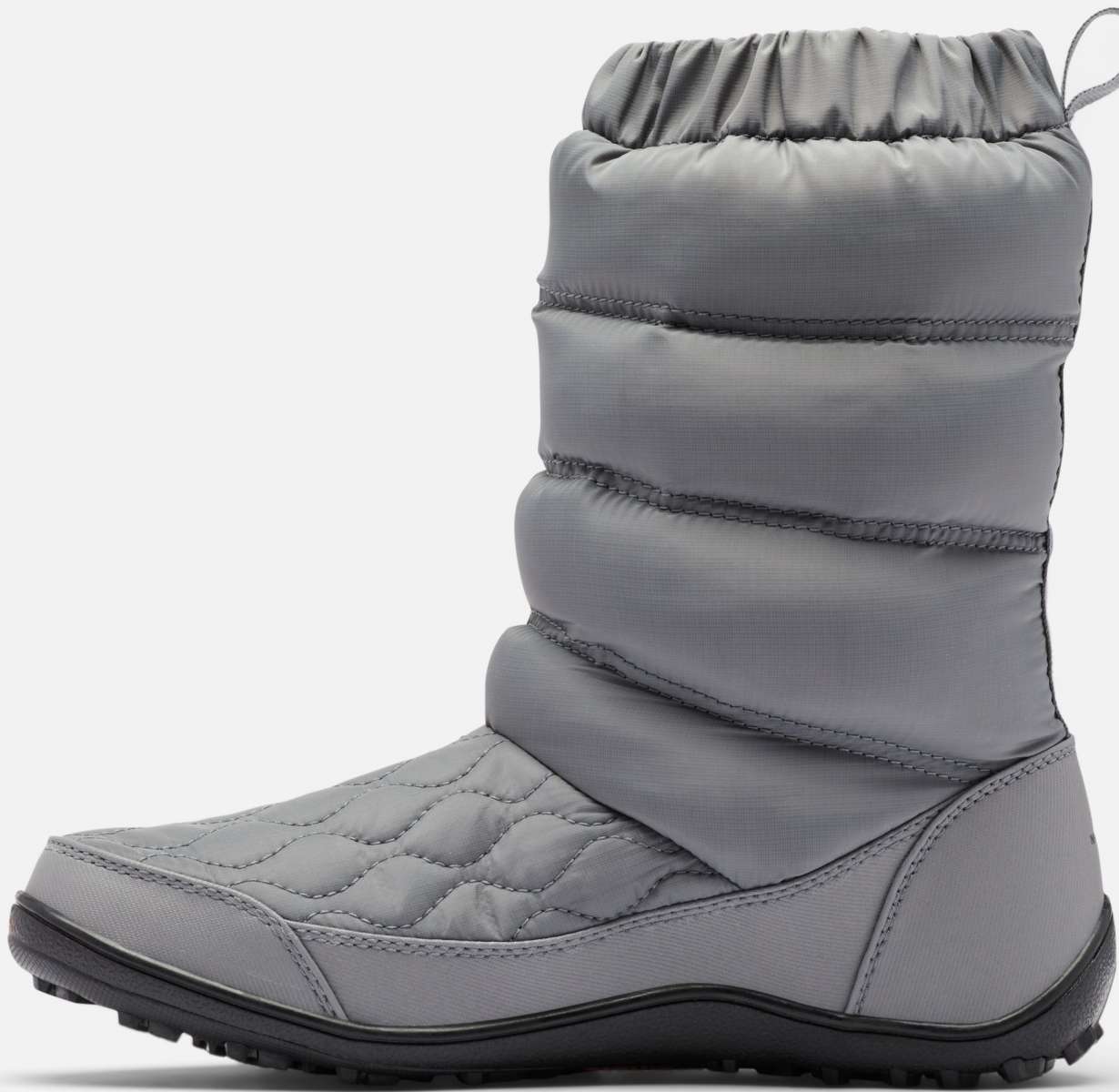 Columbia Ladies Minx Slip IV Boot 2022-2023 - A gray boot with a quilted pattern on the upper portion and a black sole.