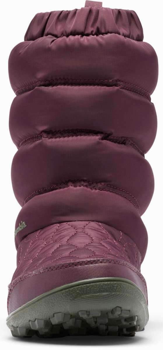 Columbia Ladies Minx Slip IV Boot 2022-2023 - A pair of dark brown boots with a quilted pattern on the upper portion and a thick, textured sole.