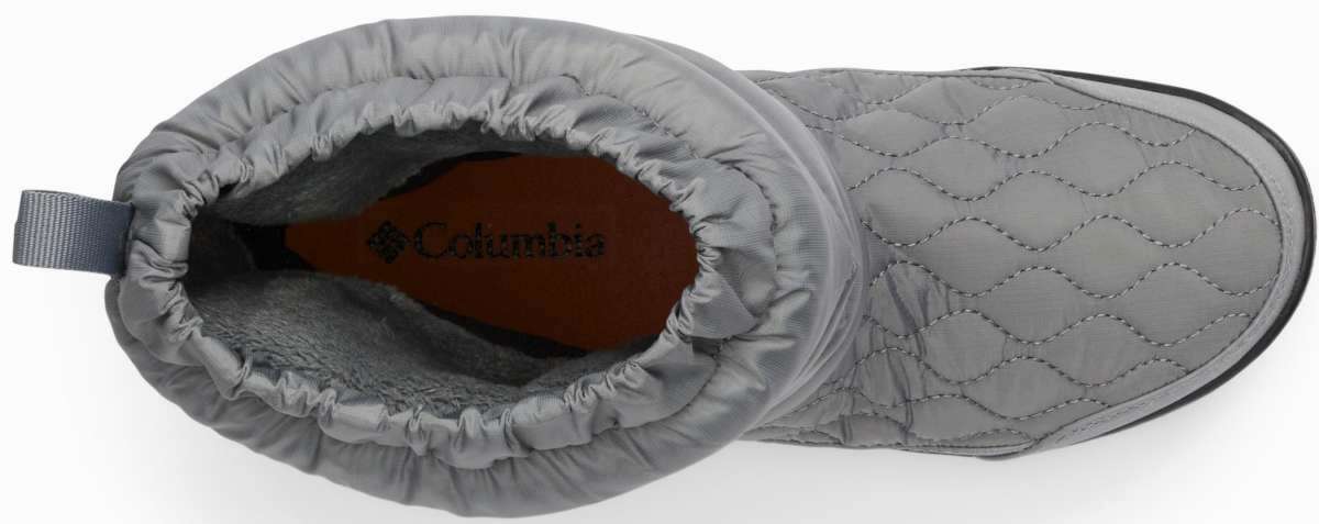 Columbia Ladies Minx Slip IV Boot 2022-2023 - A gray boot with a quilted pattern on the upper portion and a fuzzy interior.