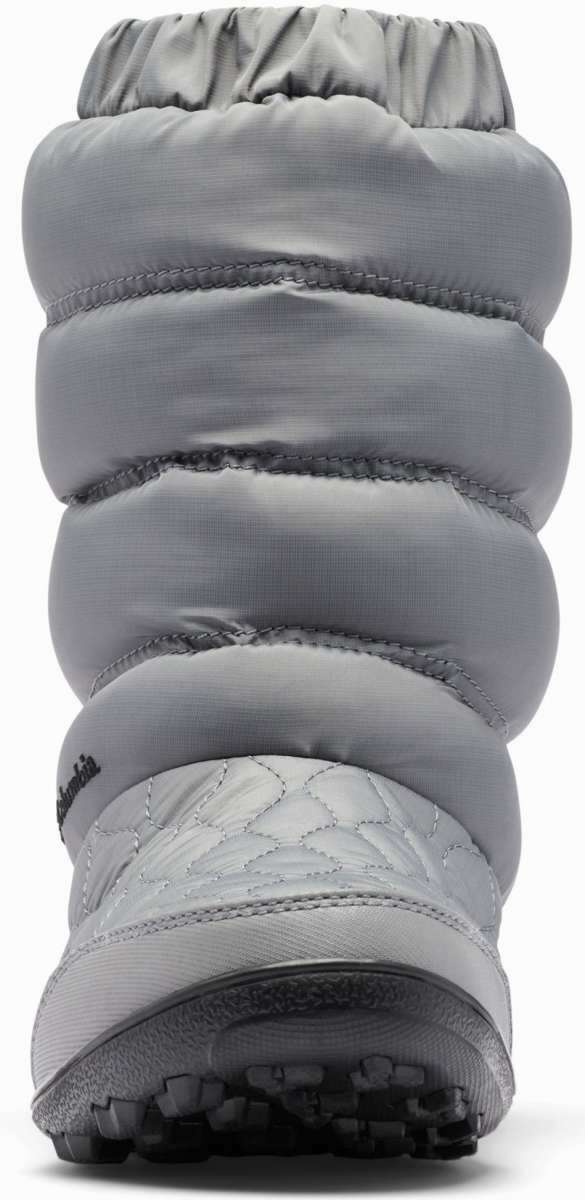 Columbia Ladies Minx Slip IV Boot 2022-2023 - A gray boot with a quilted pattern on the back and a black logo on the side.