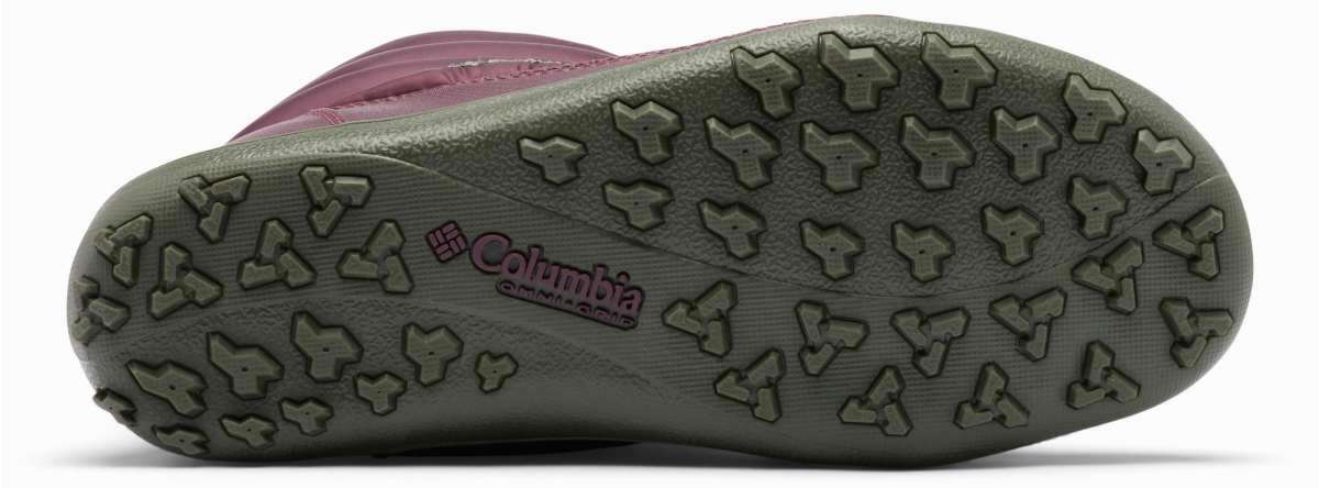 Columbia Ladies Minx Slip IV Boot 2022-2023 - A pair of pink boots with a textured tread on the sole.