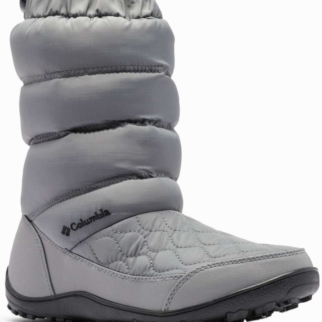 Columbia Ladies Minx Slip IV Boot 2022-2023 - A gray boot with a quilted pattern on the upper portion and a black sole.