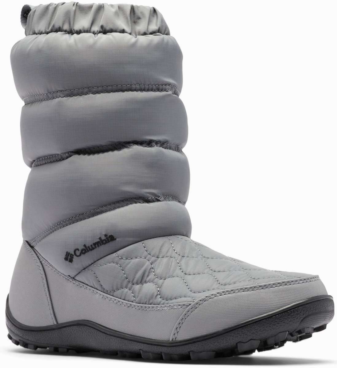 Columbia Ladies Minx Slip IV Boot 2022-2023 - A gray boot with a quilted pattern on the upper portion and a black sole.