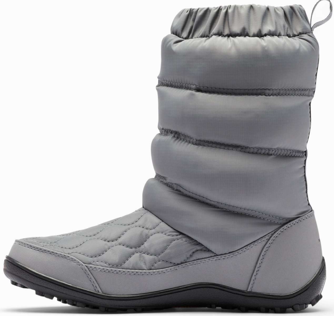 Columbia Ladies Minx Slip IV Boot 2022-2023 - A gray boot with a quilted pattern on the upper portion and a black sole.