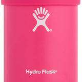 Hydro Flask - A pink cooler cup with a white logo on the front, featuring a smiling face and outstretched arms.