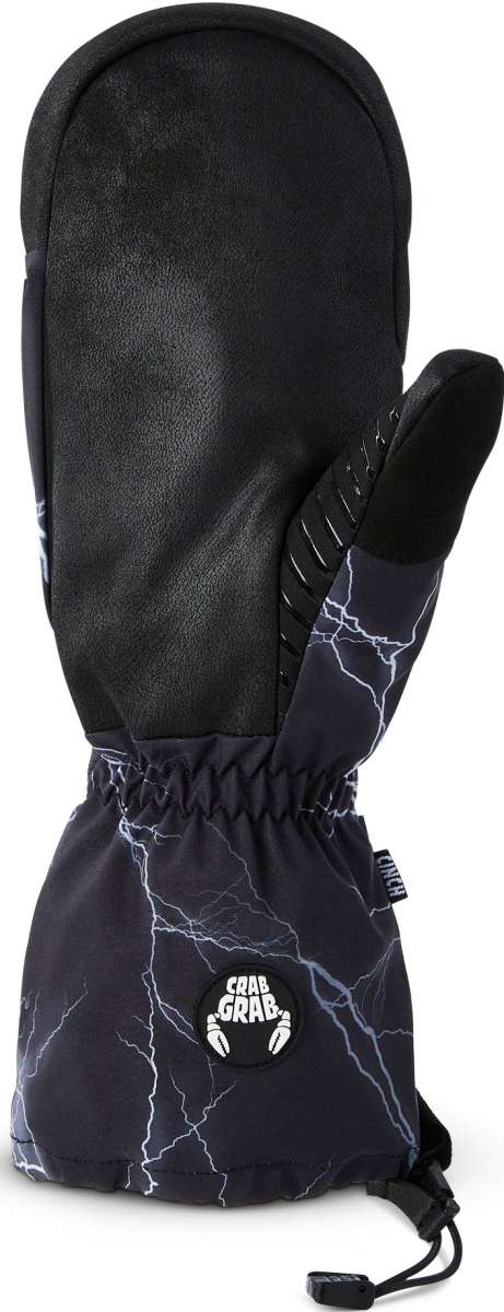 Crab Grab Cinch Mitt 2023 - Black mitt with black fleece lining, featuring a cinched wrist strap and thumb hole.