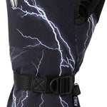 Crab Grab Cinch Mitt 2023 - Black mitt with white lightning bolt pattern and black strap on wrist.