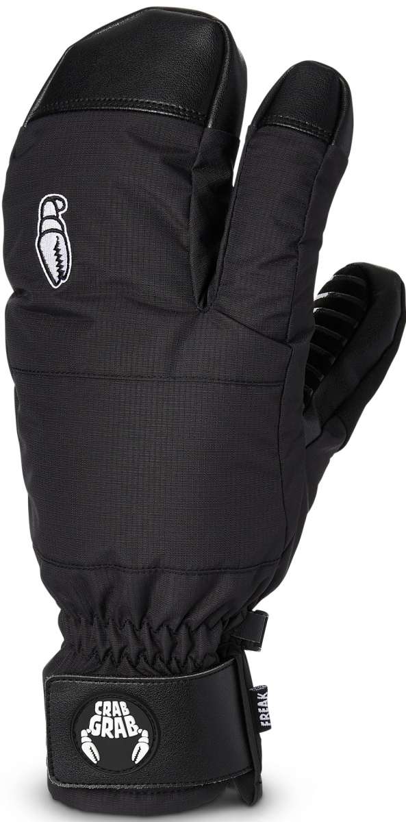Crab Grab Freak Trigger Mitt 2023 - Black mitt with white stitching on cuff and thumb, black leather palm patch.