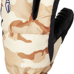 Crab Grab - Pair of mittens with a camouflage pattern, featuring brown and tan colors.