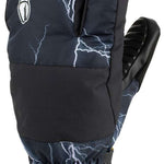 Crab Grab Freak Trigger Mittens - Black mittens with white lightning bolt pattern and black leather trim.