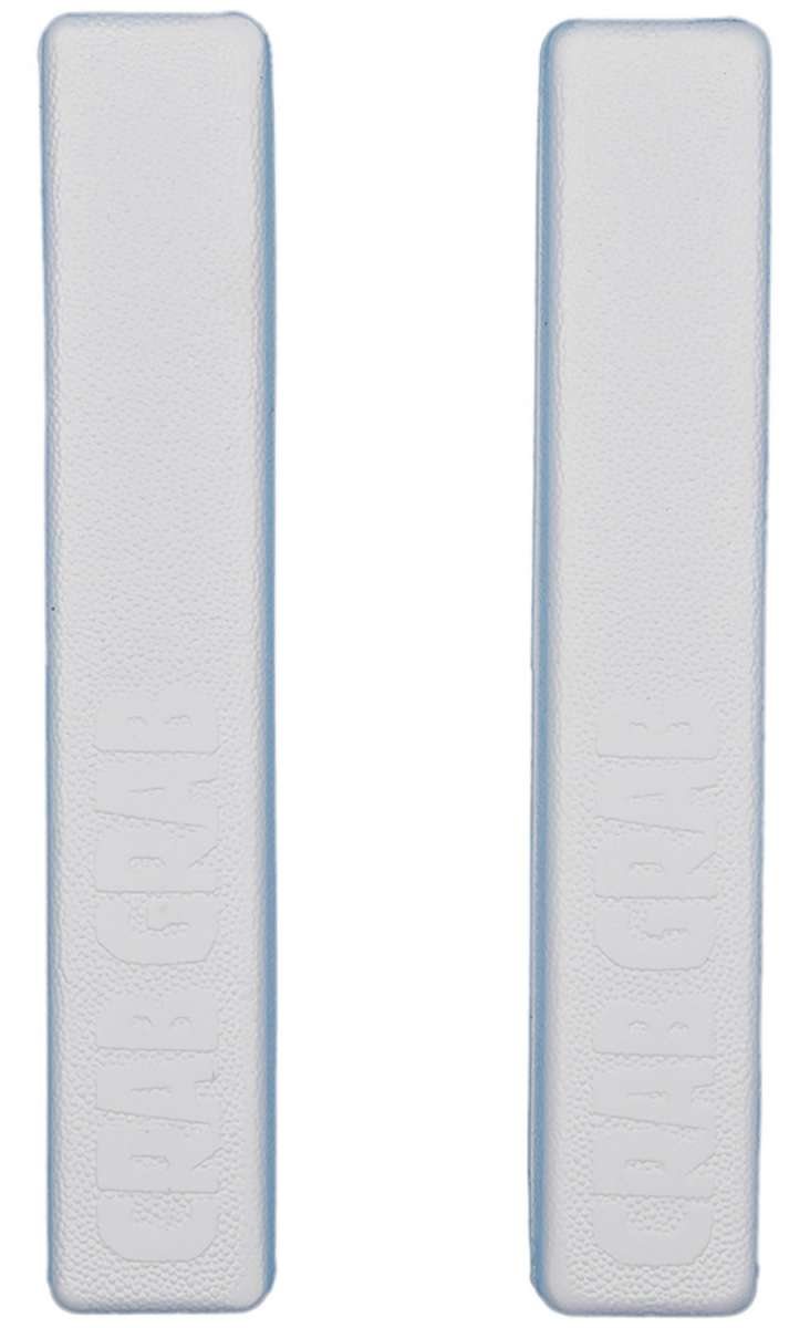 Crab Grab Grab Rails - White rectangular pads with rounded corners, featuring a textured surface and embossed logo on top.