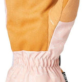 Crab Grab Ladies Cinch Mitt 2022-2023 - A pair of mittens with a light pink exterior and tan interior, featuring a cinched wrist strap.