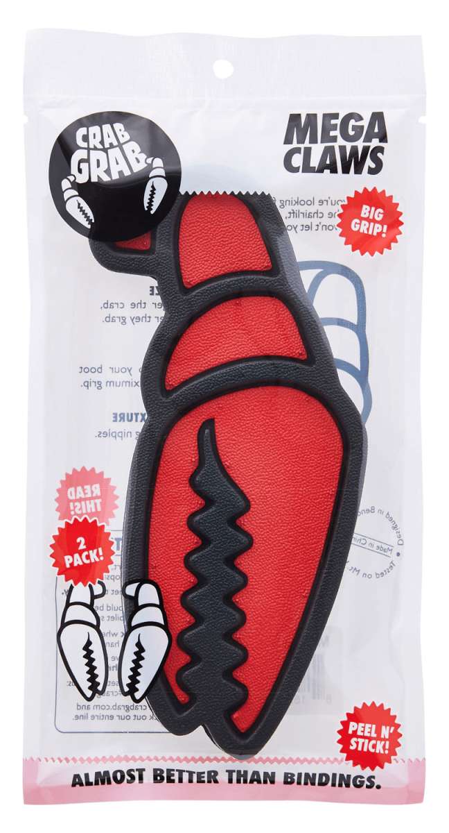 Crab Grab Mega Claw Stomp Pad - Red crab claw-shaped pad with black outline and serrated teeth, attached to a red textured background.