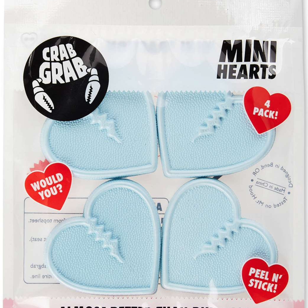 Crab Grab Mini Hearts Stomp Pad 4 Pack 2022-2023 - Four light blue heart-shaped pads with a textured surface and small spikes on top.