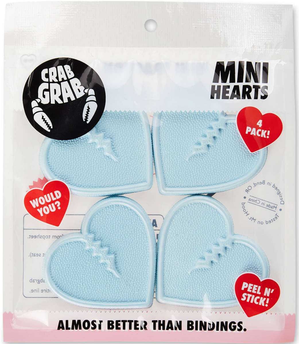Crab Grab Mini Hearts Stomp Pad 4 Pack 2022-2023 - Four light blue heart-shaped pads with a textured surface and small spikes on top.