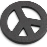 Crab Grab Peace of Foam Stomp Pad 2024 - A gray foam pad with a peace sign cutout in the center, featuring a textured surface and a circular shape.