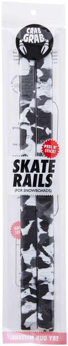 Crab Grab Skate Rails - Black skate rails with white crab claw logo on top.