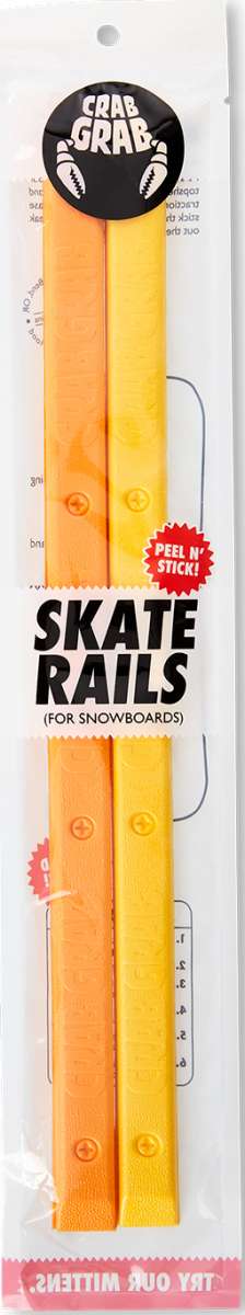 Crab Grab - Yellow and orange skate rails with a textured surface, featuring a crab claw logo on one end.