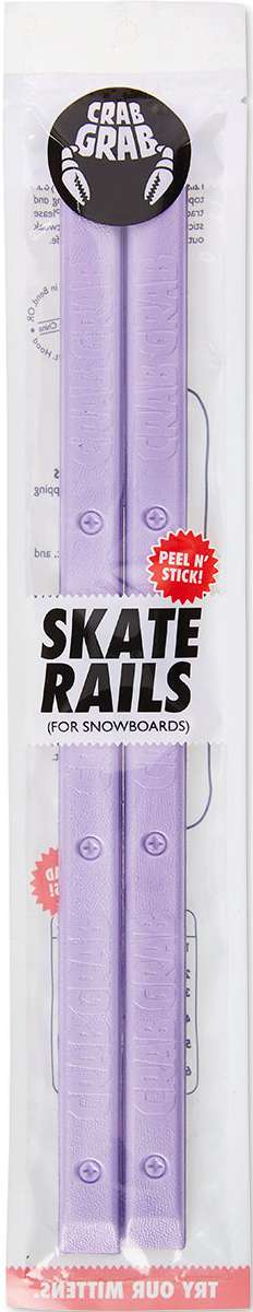 Crab Grab Skate Rails - Pair of purple skate rails with textured surface, featuring a circular logo on top and a small metal screw in each corner.