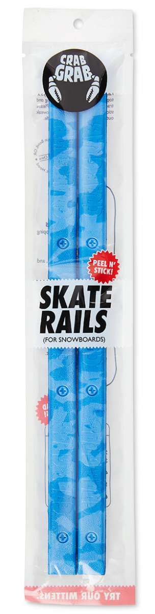 Crab Grab Skate Rails - Blue skate rails with a repeating pattern of blue whales on white background.