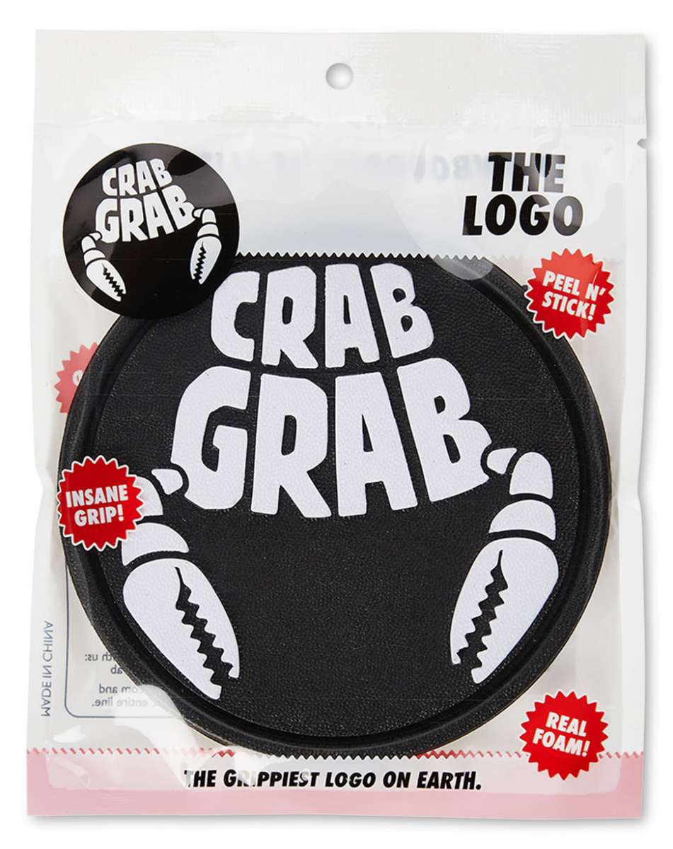 Crab Grab The Logo Stomp Pad 2024 - Black crab grab logo on a round, black stomp pad with serrated edges.