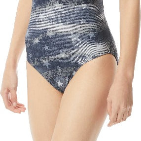 TYR Ladies' American Dream Diamondfit Swimsuit - A navy blue swimsuit with a pattern of white stars and diamonds.